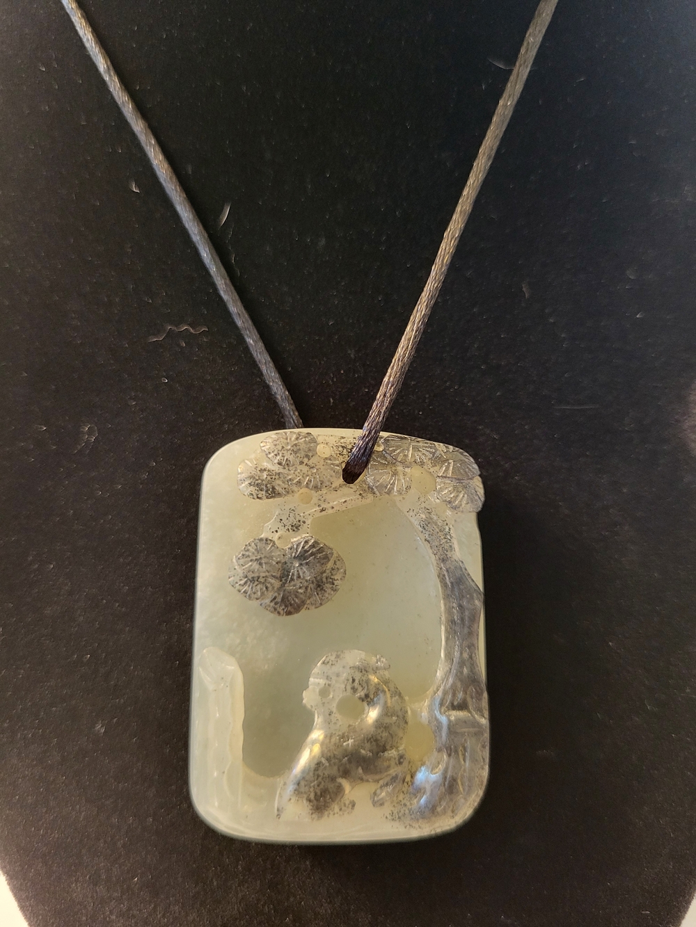 Chinese Jade Tiger/Pine&Egret Protective Amulet Pendant
